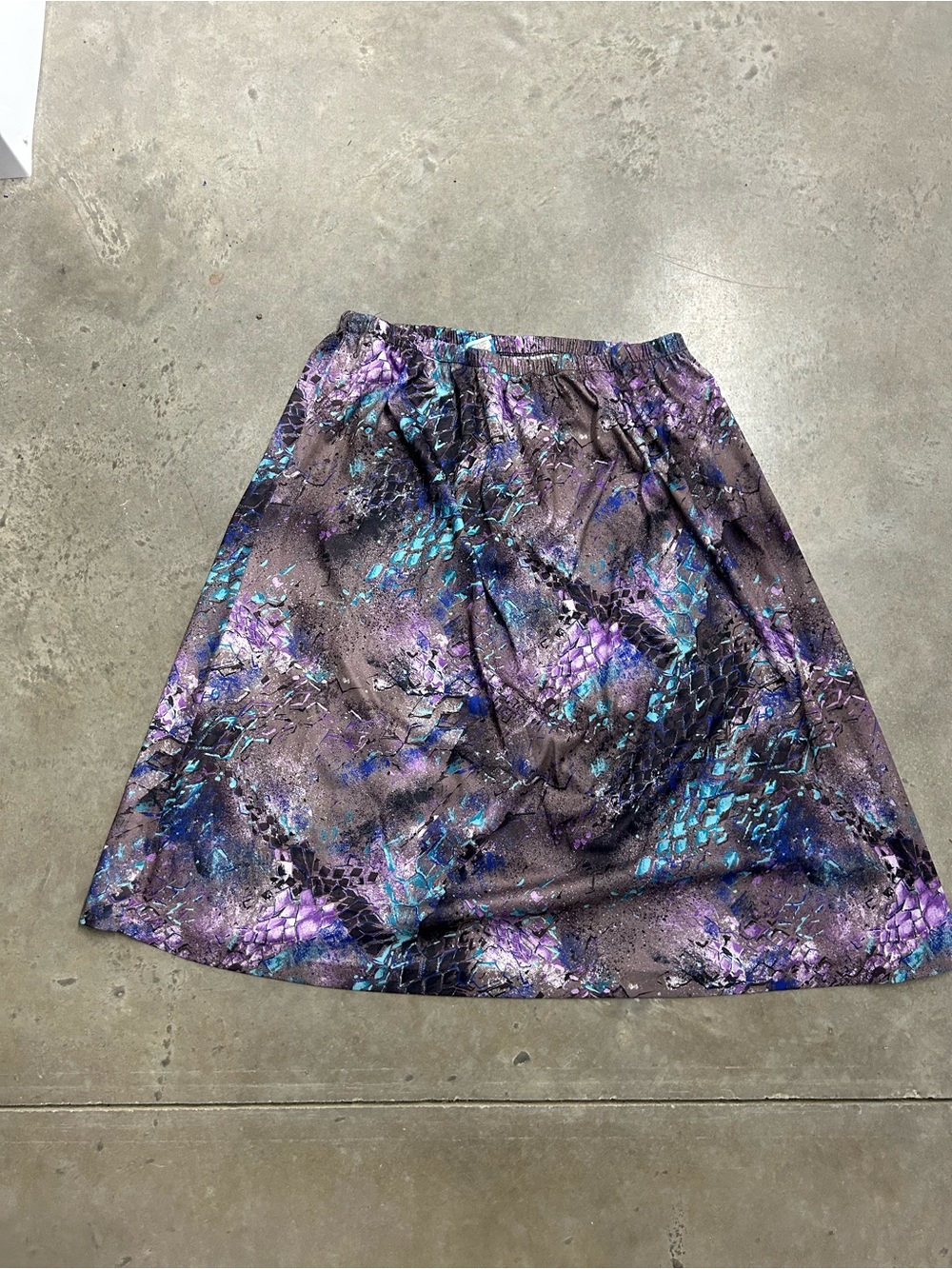 Vintage The Blouse House 24W Metallic Abstract Print A-Line Skirt Purple Blue